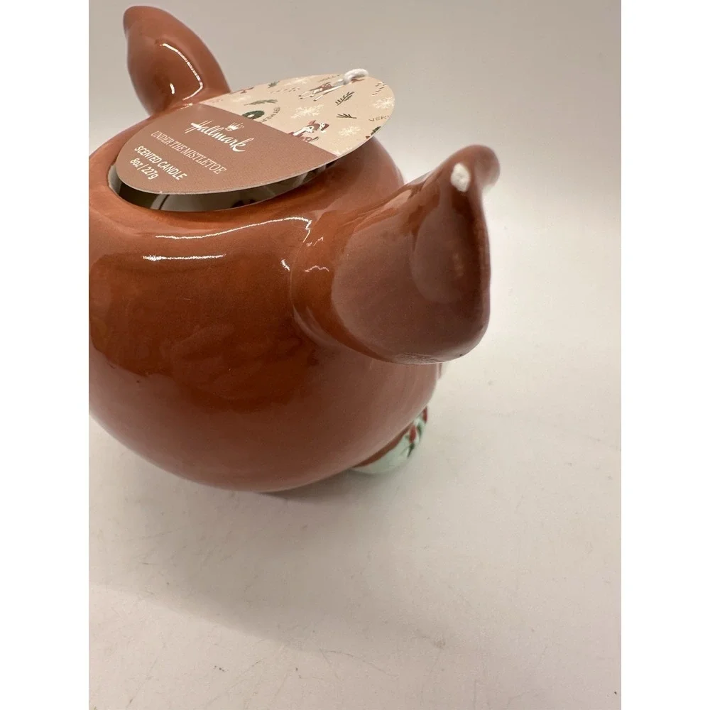 Hallmark‎ Reindeer Candle Holder Under Mistletoe 8oz Ceramic Christmas Decor